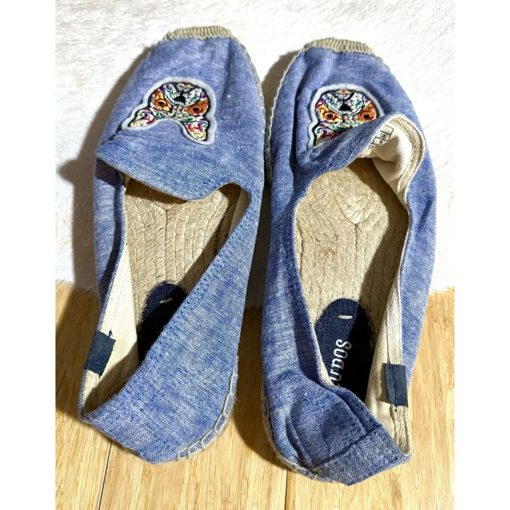 Soludos French Bulldog Espadrilles‎ Platform Shoes Blue Size 9.5